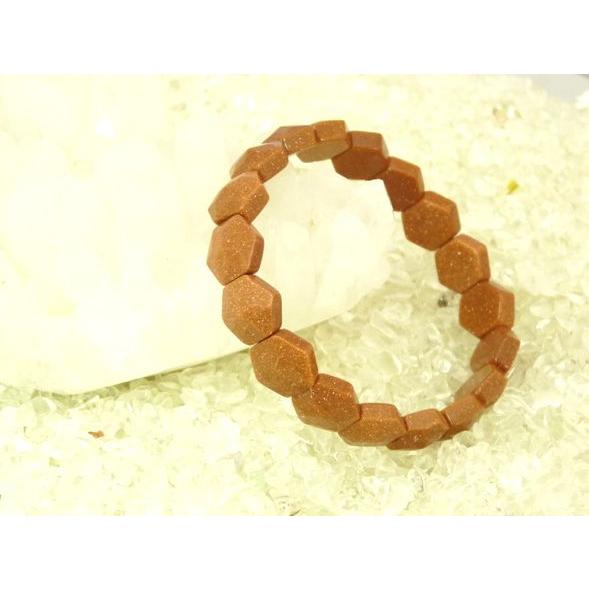 【前向き・勇気】ゴールドストーン（砂金石）　パワーストーンブレスレット【六角形型　幅11mm】