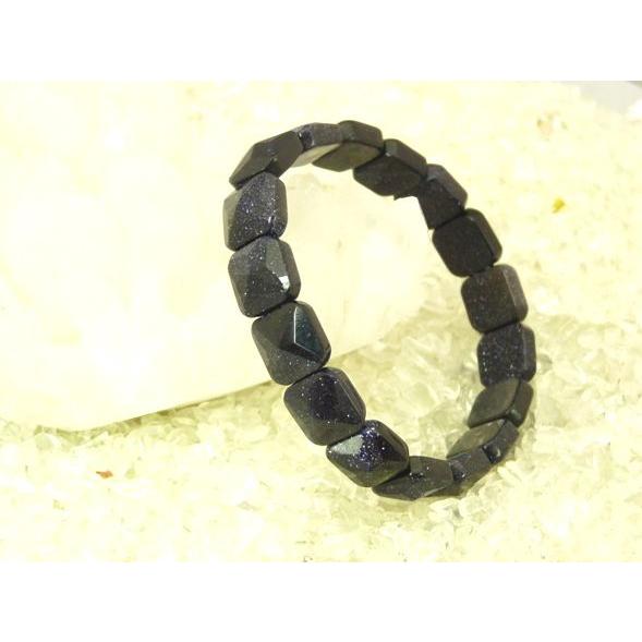【前向き・金運】ブルーゴールドストーン（青砂金石）　パワーストーンブレスレット【10mm×10mm】