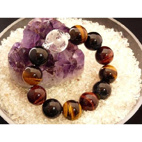 3色タイガーアイ 20mm水晶龍彫 天然石ブレスレット 虎目石 水晶 パワーストーン 18mm玉