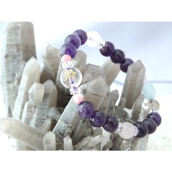 愛情運 金運up 金彫り梵字 水晶 アメジスト インカローズ アクアマリン ルチルクォーツ ブレス