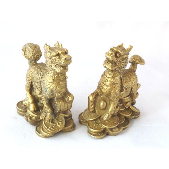 麒麟 置物 家庭円満 銅製 風水アイテム ペア 中