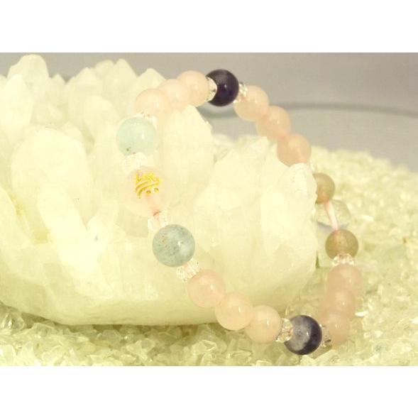 金彫り梵字 ローズクォーツ アクアマリン アメジスト ルチルクォーツ パワーストーン 天然石ブレスレ...