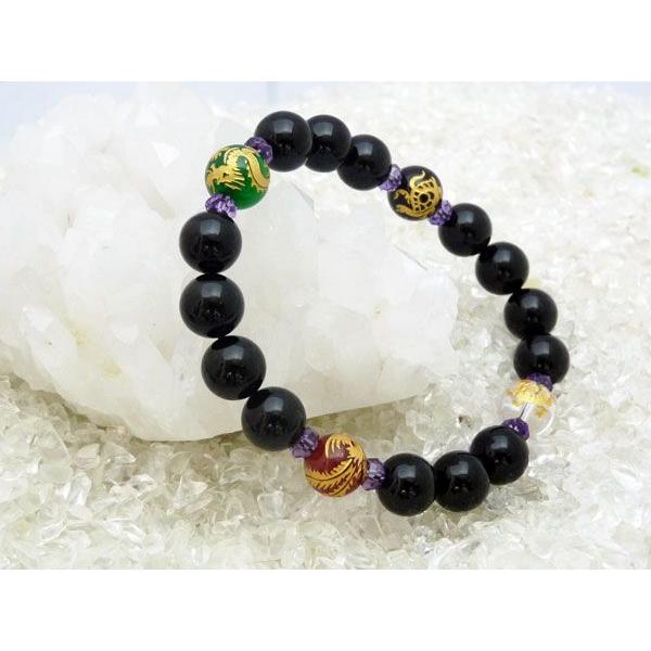 四神 オニキス メノウ 水晶 カットアメジスト パワーストーンブレス 10mm