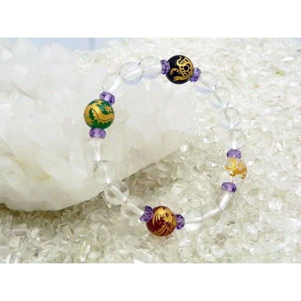 四神 赤 緑 メノウ オニキス 水晶 パワーストーンブレス 8mm