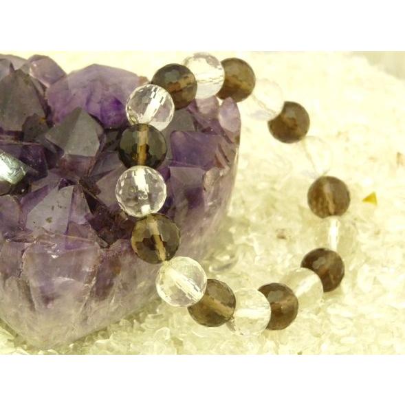 スモーキークォーツ 煙水晶 カット加工 水晶 パワーストーン 天然石ブレスレット 10mm玉