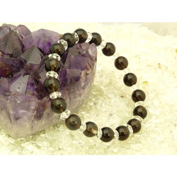 スモーキークォーツ 煙水晶 カット加工水晶 パワーストーン 天然石ブレスレット 8mm玉