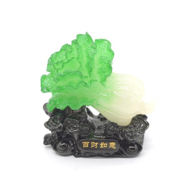 白菜 百財 百才 黒台座 樹脂製置物 風水インテリア 10cm