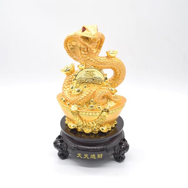 蛇 巳の置物 樹脂製 27cm 回転ギミック式 丸台座 ヘビ へび 十二支 干支