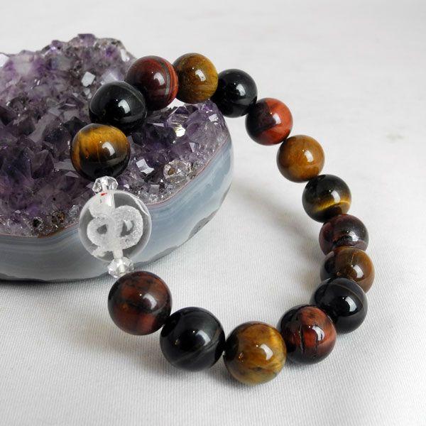 白彫り蛇水晶 タイガーアイ パワーストーンブレス 金運 財運 仕事運