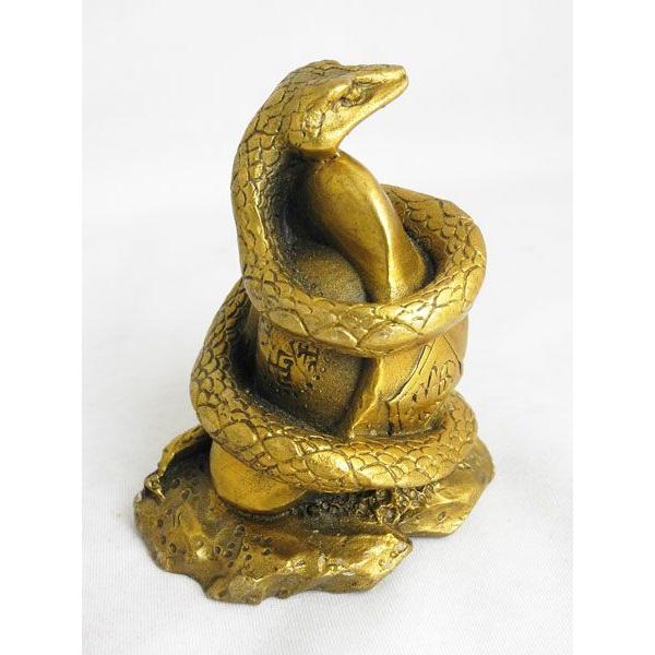 巳 蛇の置物 銅製 8cm ヘビ 元宝巻き付き
