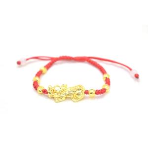 【メール便OK】 貔貅 ヒキュウ ブレスレット 金メッキ 中国紐 中国結び フリーサイズ 伸縮可能