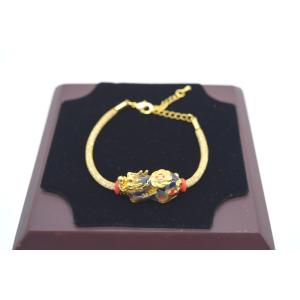 【メール便OK】 貔貅 ヒキュウ ビーズブレスレット ゴールド メッキ アジャスター付き フリーサイ...