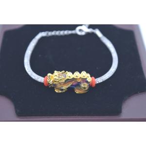 【メール便OK】 貔貅 ヒキュウ ビーズブレスレット シルバー メッキ アジャスター付き フリーサイ...