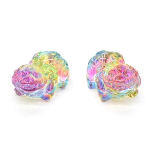 貔貅 置物 ヒキュウ ペアセット 虹色 カラフル 半透明 樹脂製 4cm