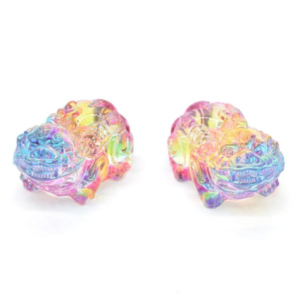 貔貅 置物 ヒキュウ ペアセット 虹色 カラフル 半透明 樹脂製 5cm