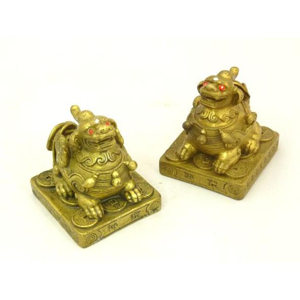 貔貅 ひきゅう 雄雌セット 銅製置物 小