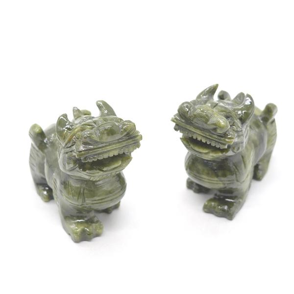 貔貅 置物 緑玉石 7cm ペアセット 天然石製 ヒキュウ