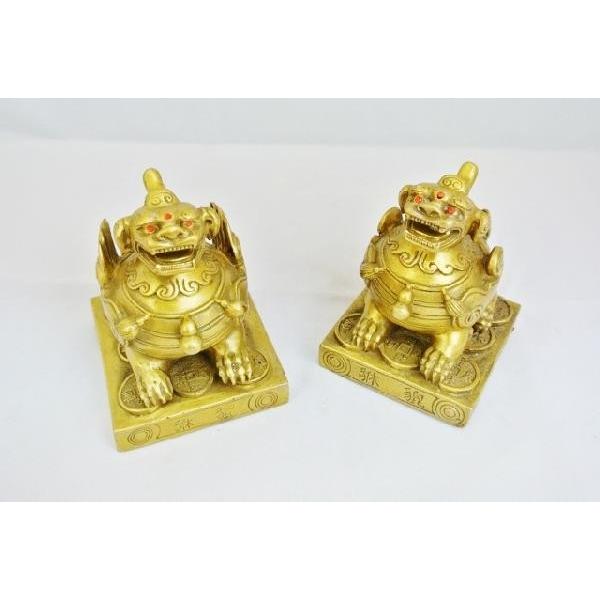 貔貅 ヒキュウ 雌雄ペア 銅製置物 中