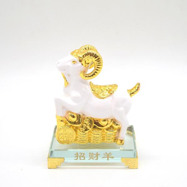 羊 未 12cm 樹脂製置物 ガラス台座 白 ひつじ 十二支 干支