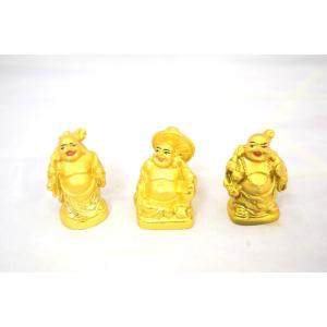 布袋様 置物 笑佛 笑い仏 樹脂製 ガラス台座 金色 11cm : 横浜中華街龍