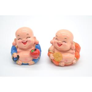 笑佛様 布袋 笑仏 二体セット りんご 古銭 樹脂製置物 カラフル マスコット 6.5cm