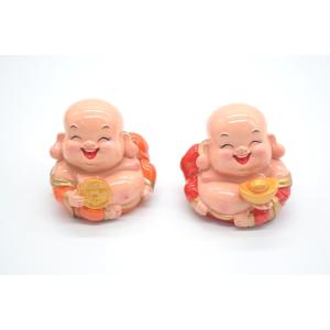 笑佛様 布袋 笑仏 二体セット 元宝 古銭 樹脂製置物 カラフル マスコット 6.5cm