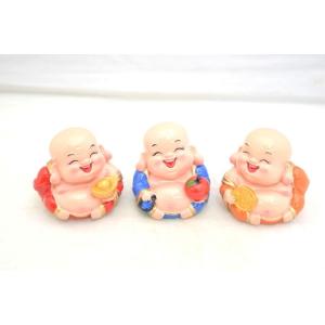 笑佛様 布袋 笑仏 りんご 元宝 古銭 樹脂製置物 カラフル マスコット 三体セット 6.5cm