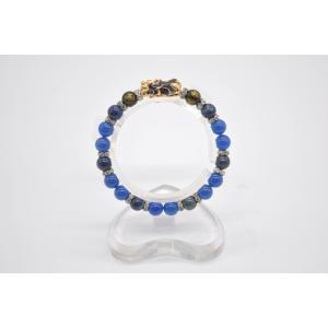 オニキス 福の字 ラピスラズリ 青瑪瑙 金属製貔貅パーツ ロンデルパーツ ブレスレット 天然石アクセ...