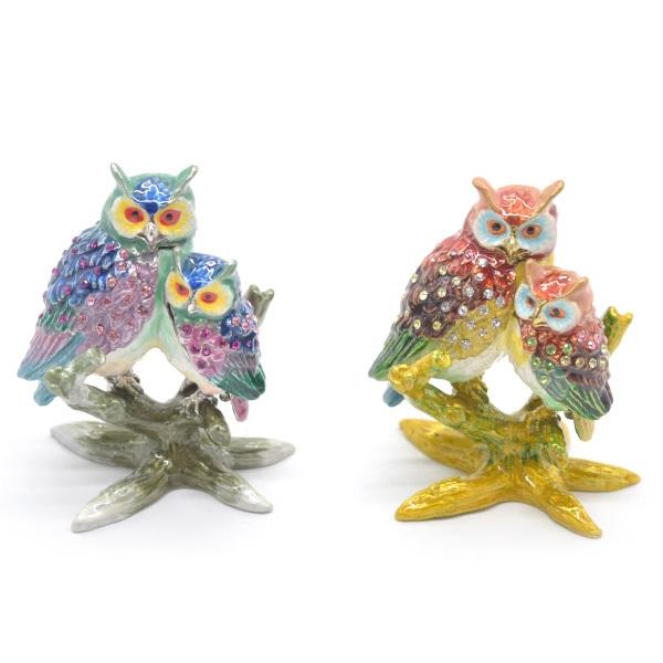 フクロウ 七宝焼き 金属製置物 選べる二種類 赤 青