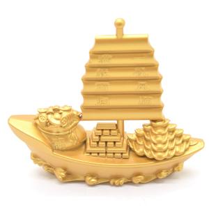 宝船 置物 金属製 7.5cm ツヤ消し仕様 金色塗装 招財進寶