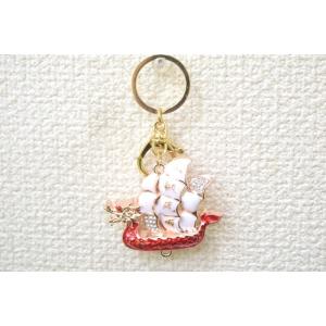 【メール便OK】 龍船 七宝焼き キーホルダー 一帆風順 金属製 赤