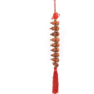 瓢箪 ひょうたん 木彫り 根付 9連 吊るし物雑貨 赤 42cm