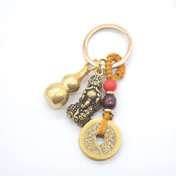 【メール便OK】 瓢箪 貔貅 五帝銭付き 銅製 キーホルダー ミニチュアサイズ