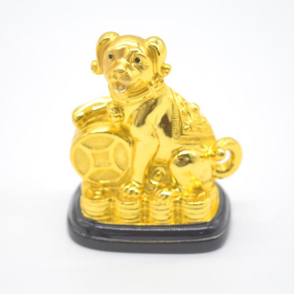 戌 犬 樹脂製置物 台座付き 古銭 金色 十二支 干支 7cm