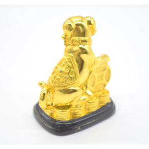 戌 犬 樹脂製置物 台座付き 古銭 金色 十二...の詳細画像2