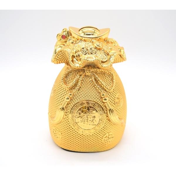 金袋 きんちゃく袋 貯金箱 樹脂製置物 招財進宝 福 金運 財運 18cm