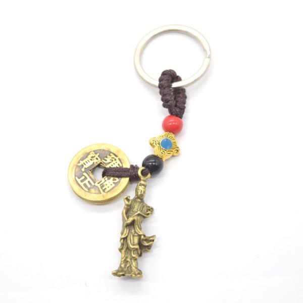 【メール便OK】 観音菩薩 仏像フィギュア 古銭つき 銅製 キーホルダー