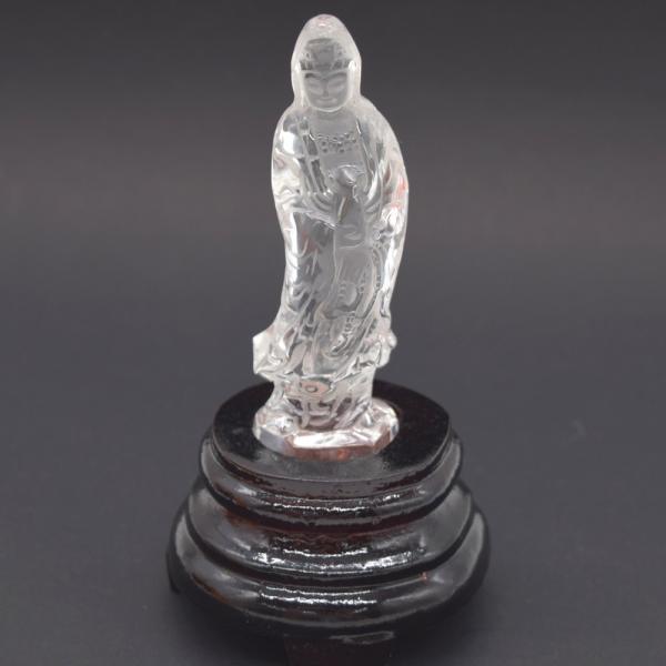 仏像彫刻 天然石製 水晶 観音菩薩 台座付き 13cm