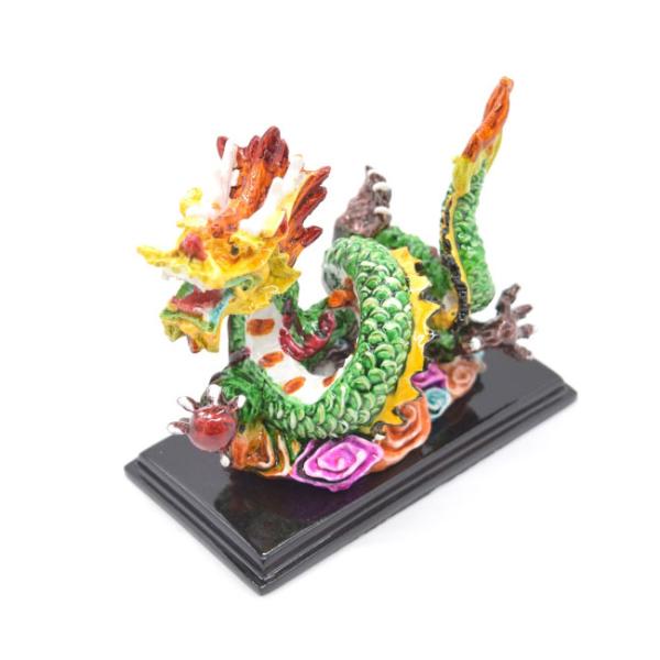 辰 龍の置物 左向き カラフル 樹脂製 9cm 竜 台座付き 彩色済 如意宝珠