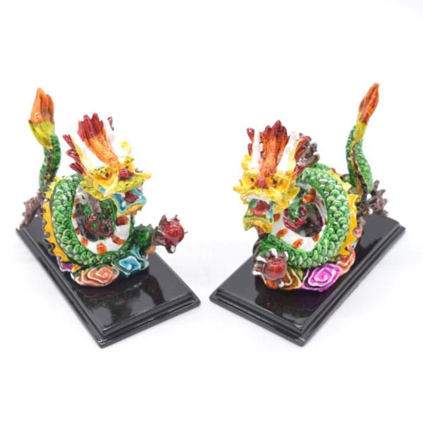 辰 龍の置物 ペアセット カラフル 樹脂製 9cm 竜 台座付き 彩色済 如意宝珠