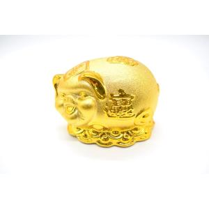 金ブタ 金の豚 貯金箱 招財進宝 福 豪華版 横向き 陶器製置物 13cm