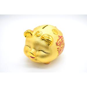 金ブタ 金の豚 貯金箱 招財 陶器製置物 中 11cm : 横浜中華街龍 - 通販