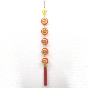 新春飾り 福の字 太鼓型 五連 布製 吊るし物 中華雑貨 赤色 83cm｜ryu