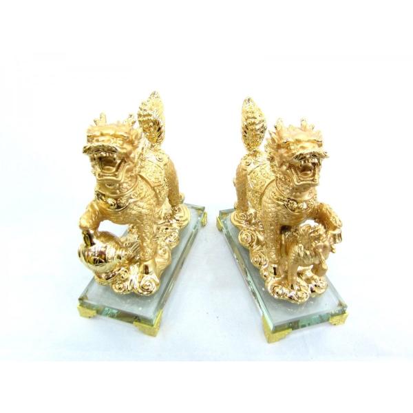 麒麟 きりん 樹脂製置物 雌雄ペア ガラス台座 財運 家庭円満 人間関係