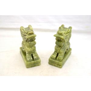 麒麟 きりん 緑玉石 天然石製置物 家庭円満 対人関係改善 中 ペア