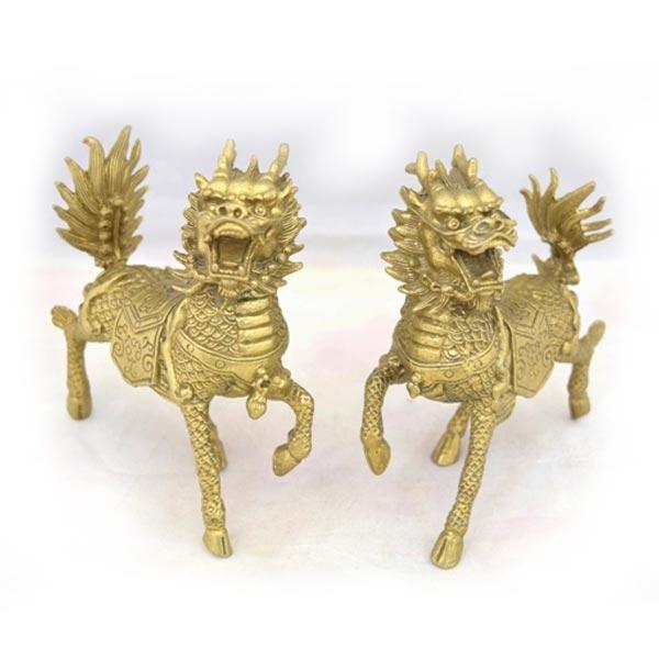 麒麟 置物 銅製 ペアセット 家庭円満 大