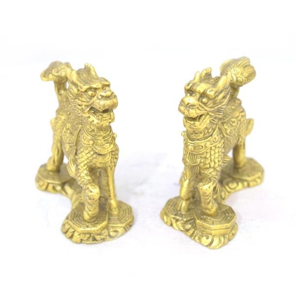 麒麟 置物 銅製 ペアセット 八卦乗り 8cm
