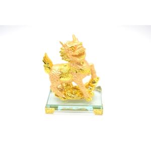 麒麟 置物 瓢箪 樹脂製 ガラス台座 金色 15cm