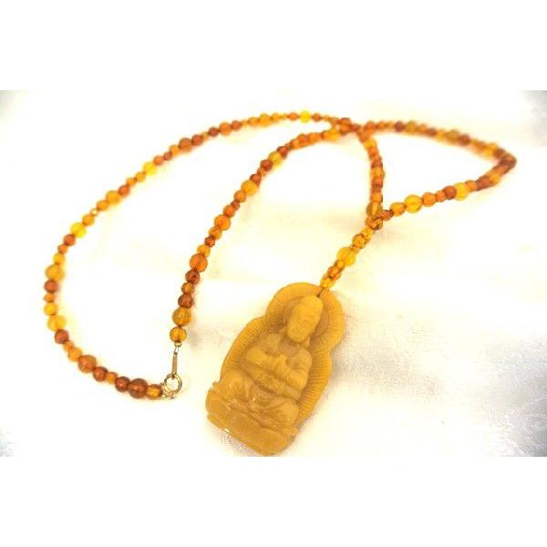 琥珀 コハク ミルキーアンバー ネックレス K18 観音彫り