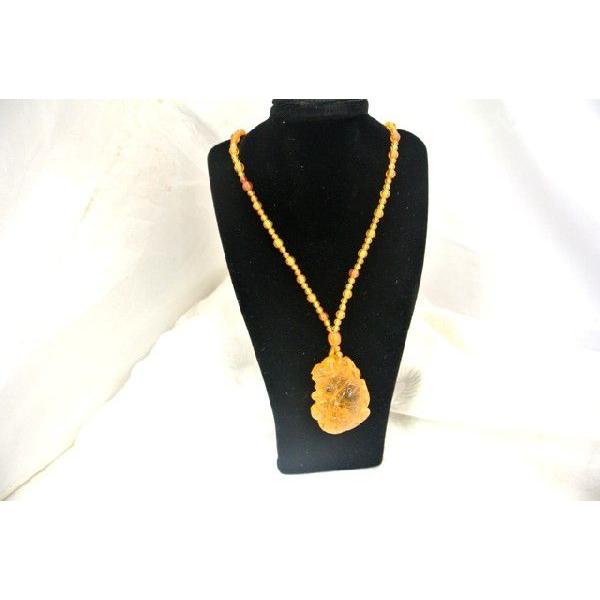 琥珀 コハク アンバー ネックレス K18 鯉彫り